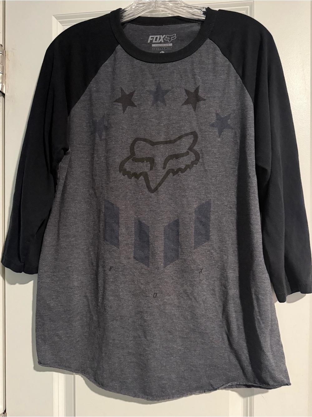 Fox racing y2k baseball tee t shirt unisex! Mens S/M womens L+ grey black